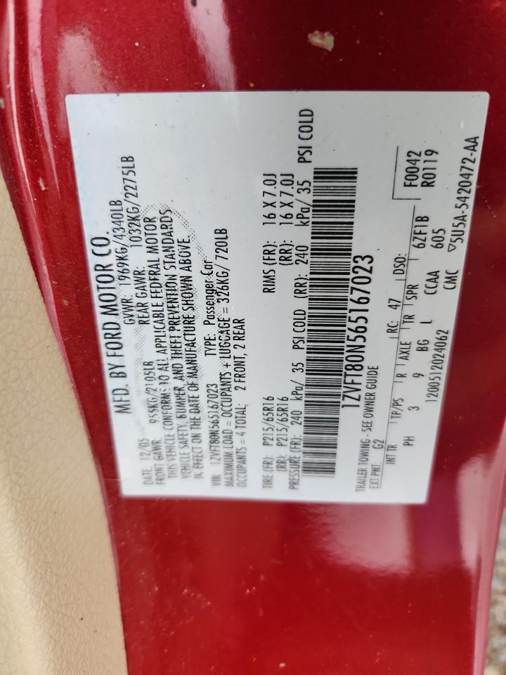 2006 Ford Mustang VIN: 1ZVFT80N565167023 Lot: 62669395