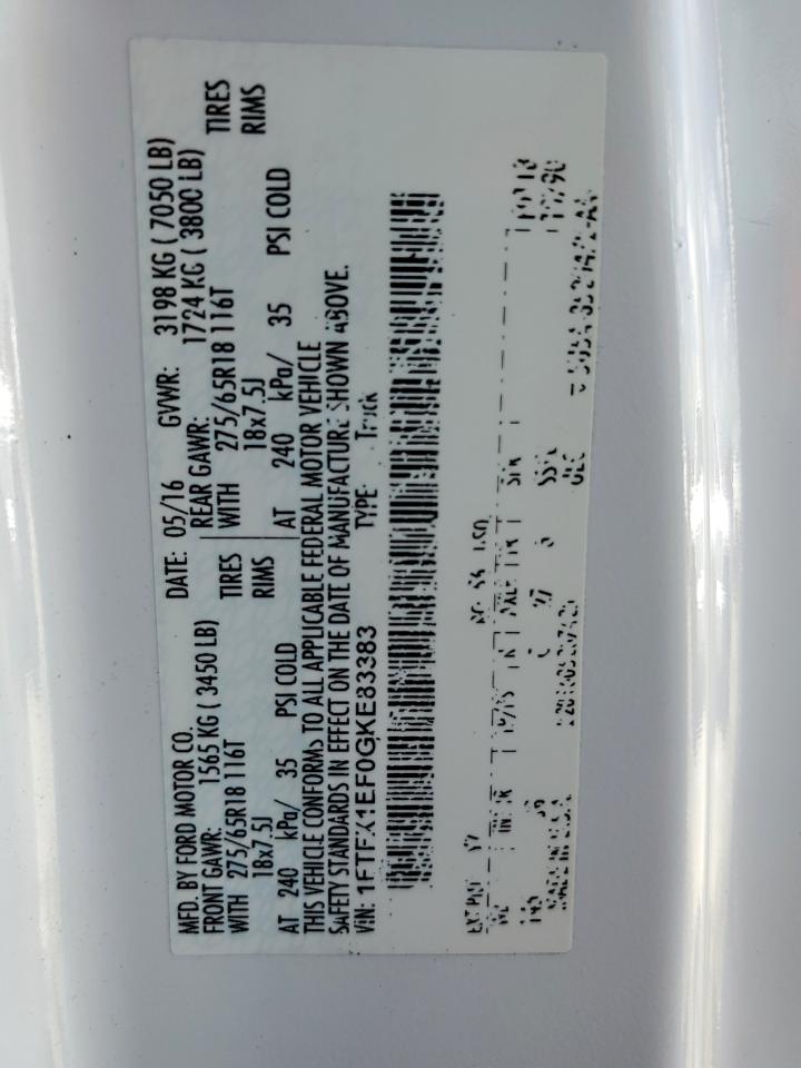 1FTFX1EF0GKE83383 FORD F-150 2016