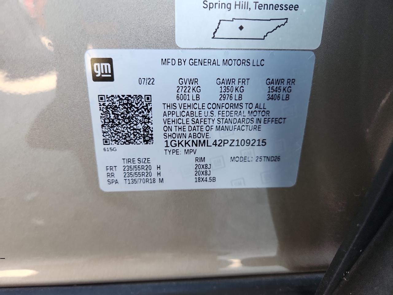 2023 GMC Acadia Slt VIN: 1GKKNML42PZ109215 Lot: 64743775