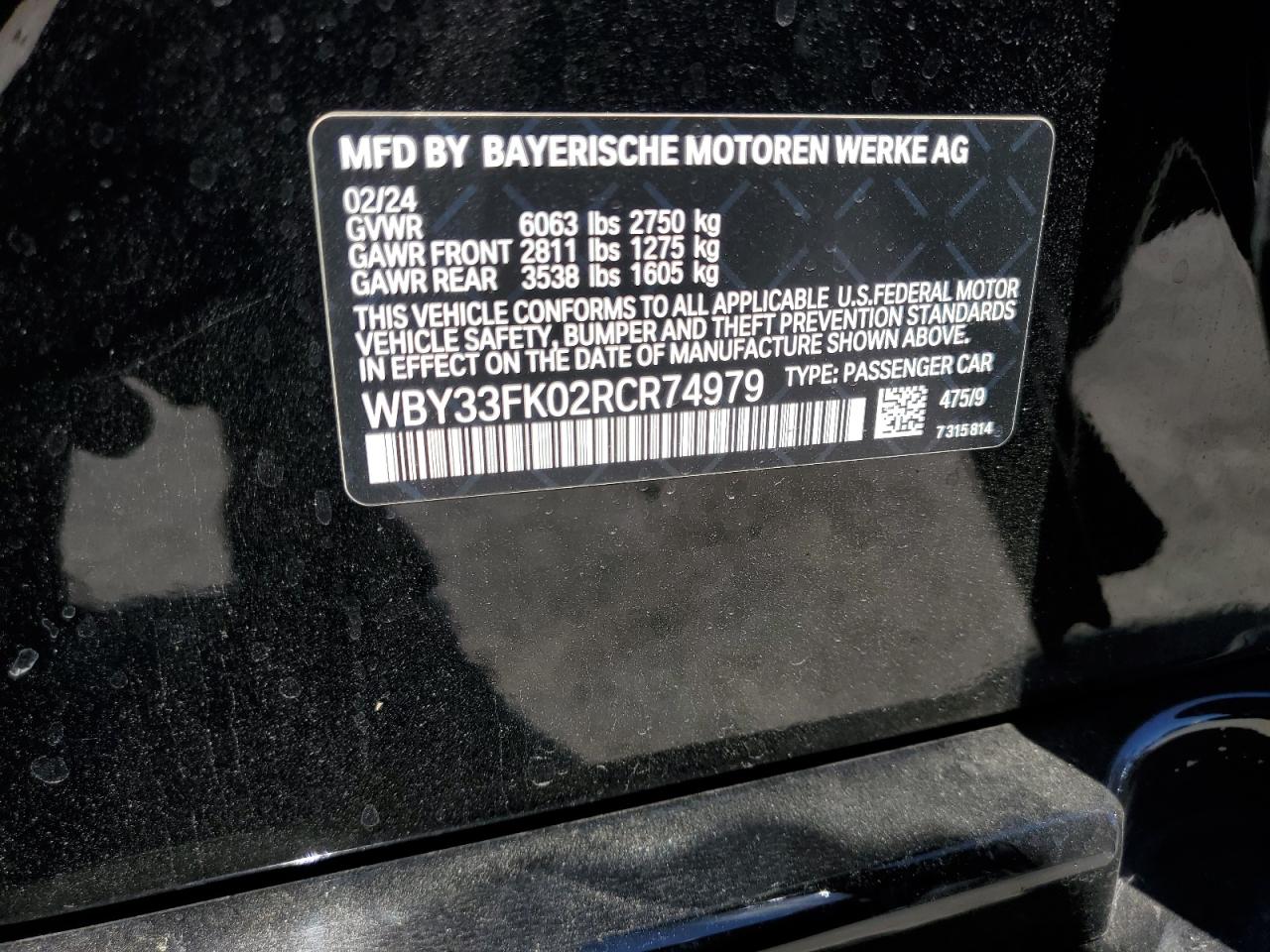 2024 BMW I5 Edrive 40 VIN: WBY33FK02RCR74979 Lot: 65284295