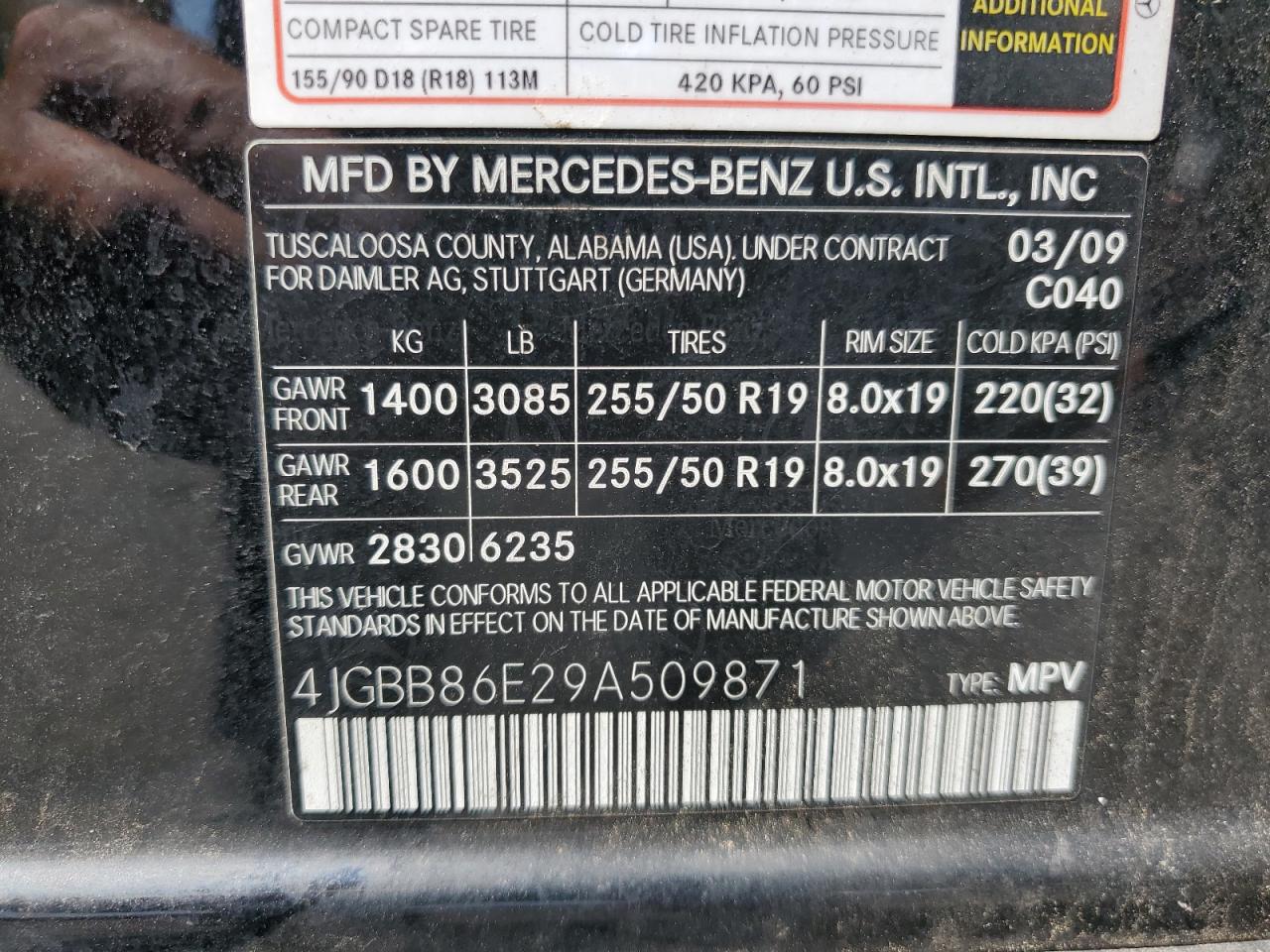 2009 Mercedes-Benz Ml 350 VIN: 4JGBB86E29A509871 Lot: 66212195