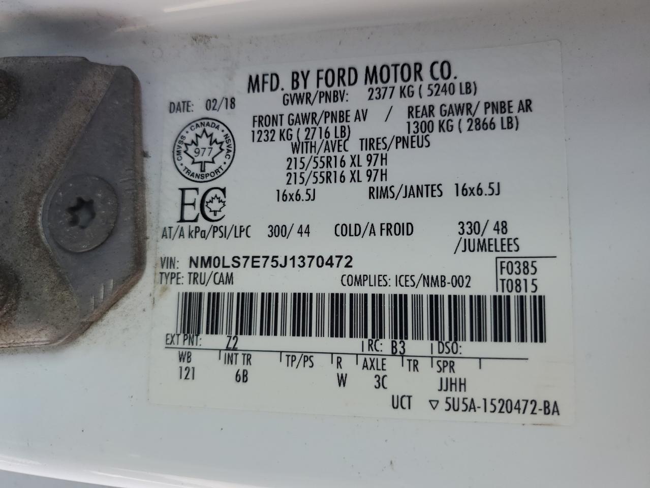 2018 Ford Transit Connect Xl VIN: NM0LS7E75J1370472 Lot: 63835185