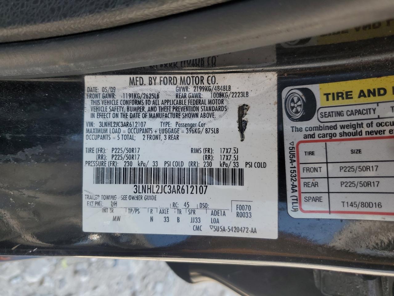 2010 Lincoln Mkz VIN: 3LNHL2JC3AR612107 Lot: 65774125