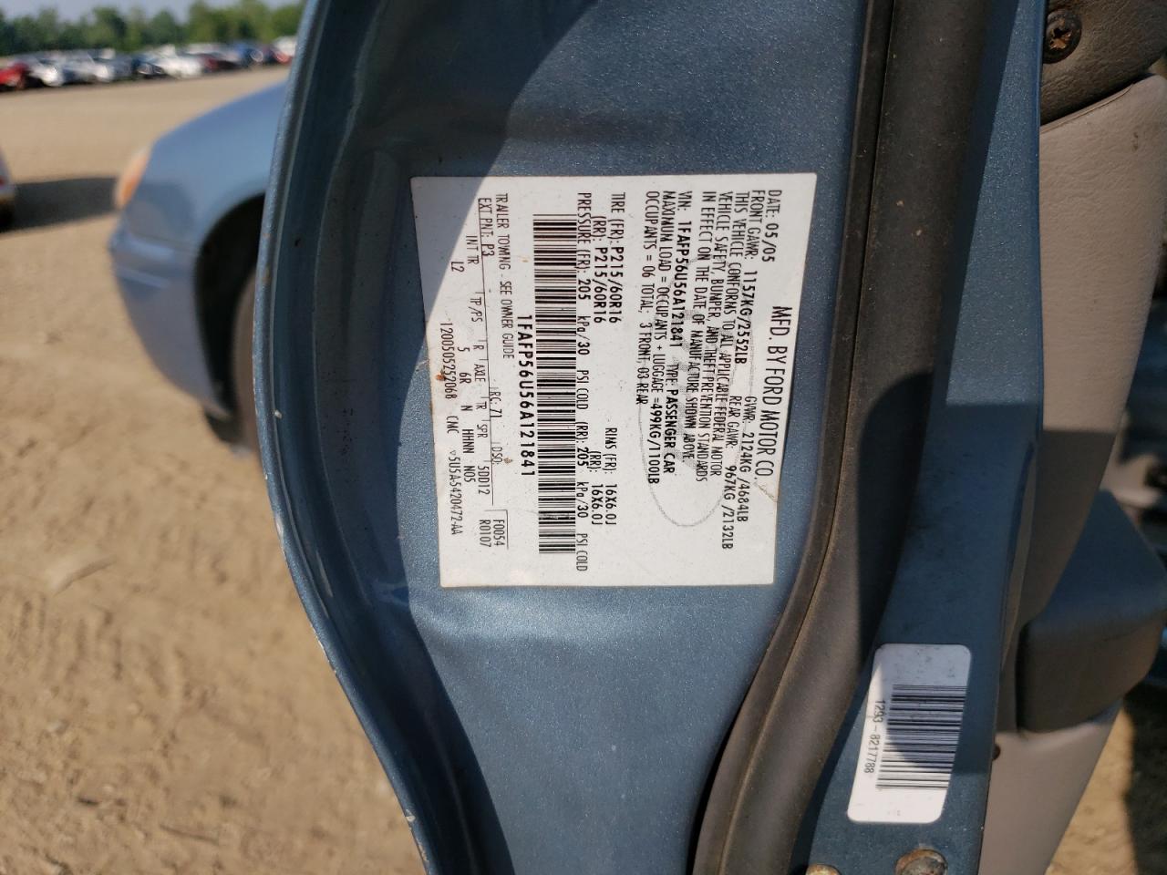2006 Ford Taurus Sel VIN: 1FAFP56U56A121841 Lot: 64722045