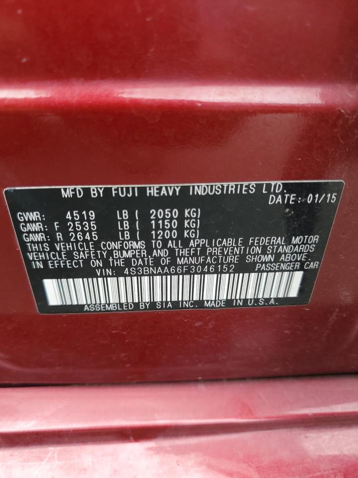2015 Subaru Legacy 2.5I VIN: 4S3BNAA66F3046152 Lot: 65027325
