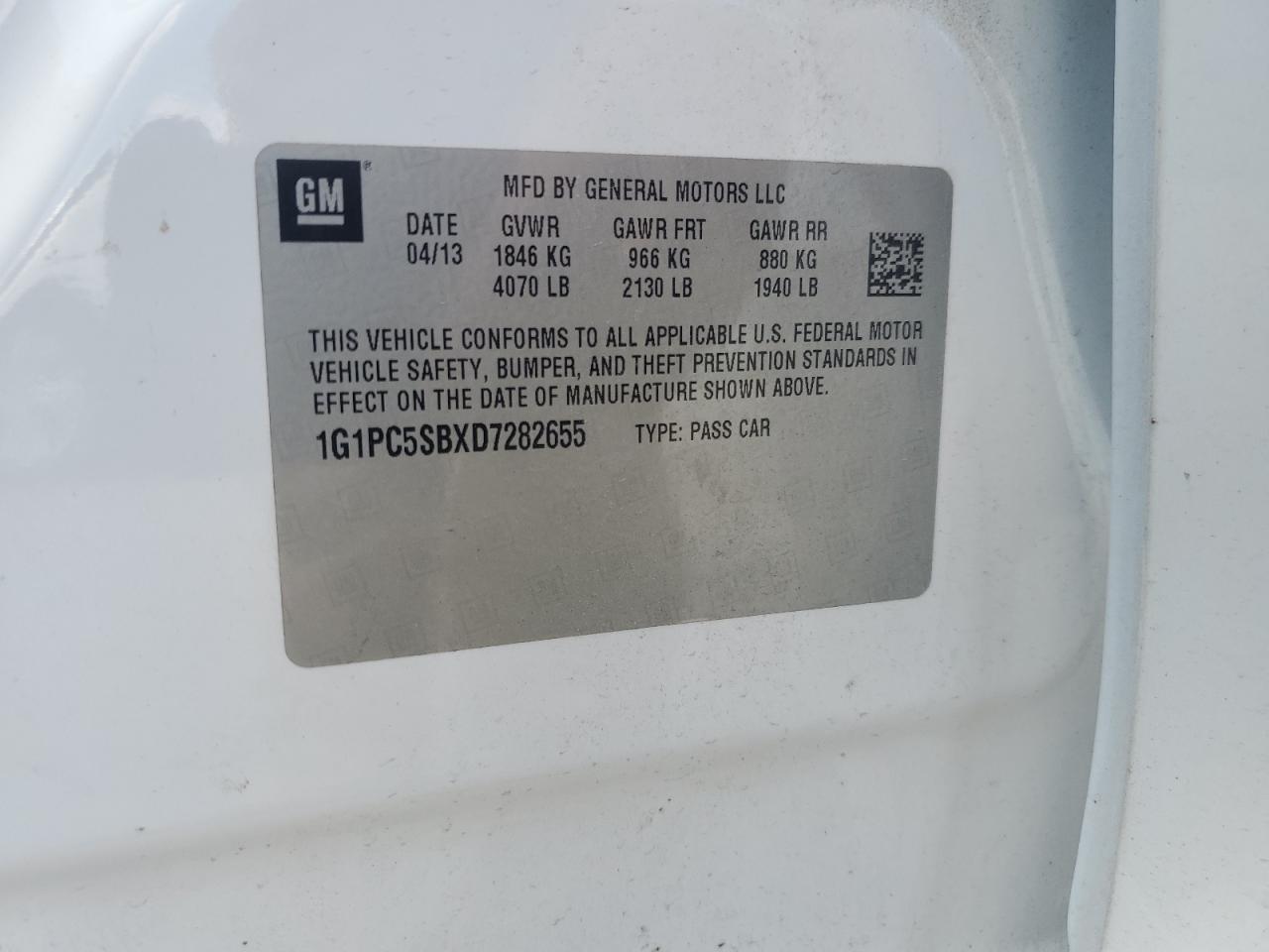 2013 Chevrolet Cruze Lt VIN: 1G1PC5SBXD7282655 Lot: 63556205