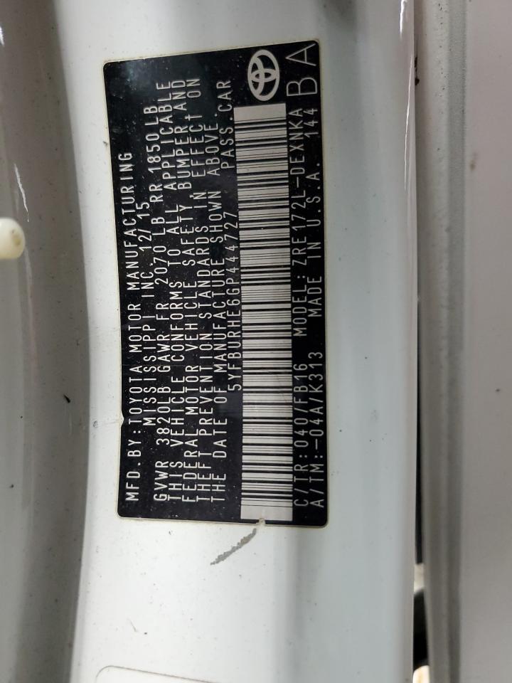 5YFBURHE6GP444727 TOYOTA COROLLA 2016