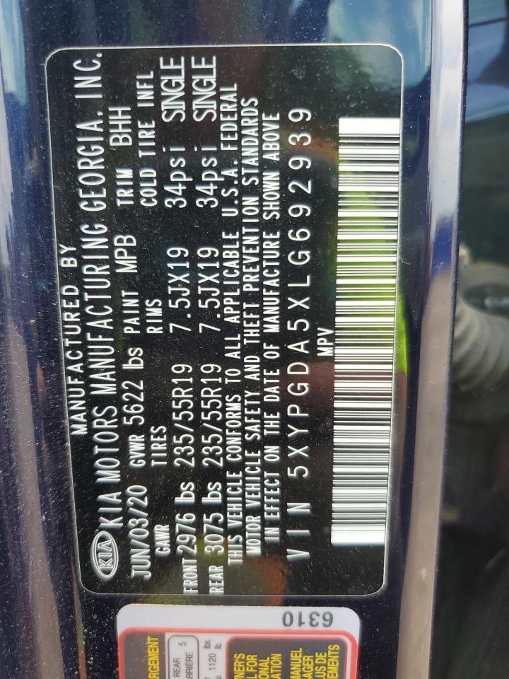 2020 Kia Sorento S VIN: 5XYPGDA5XLG692939 Lot: 65585845