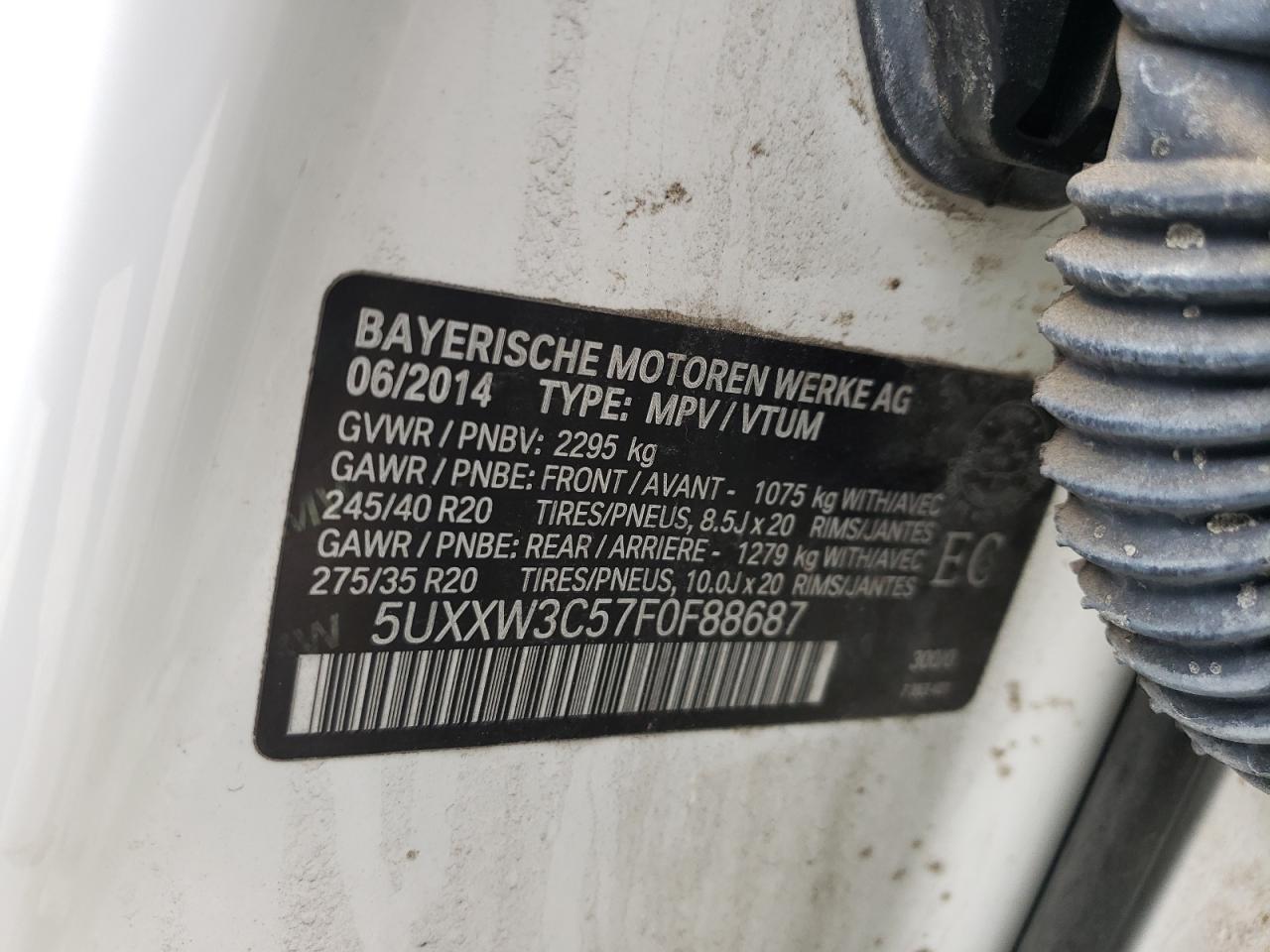 2015 BMW X4 xDrive28I VIN: 5UXXW3C57F0F88687 Lot: 66075845