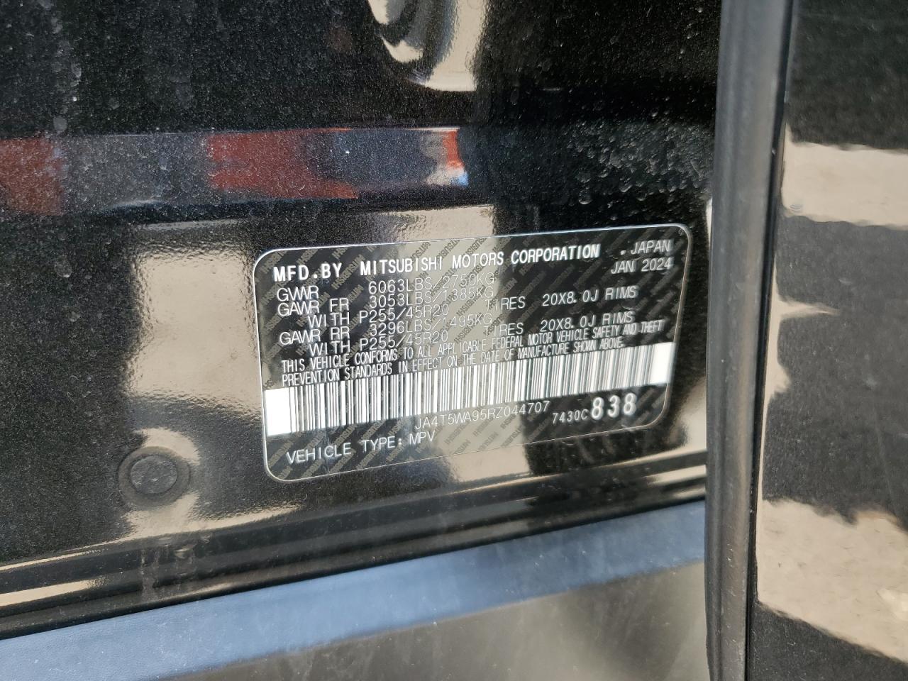 2024 Mitsubishi Outlander Sel VIN: JA4T5WA95RZ044707 Lot: 65263615