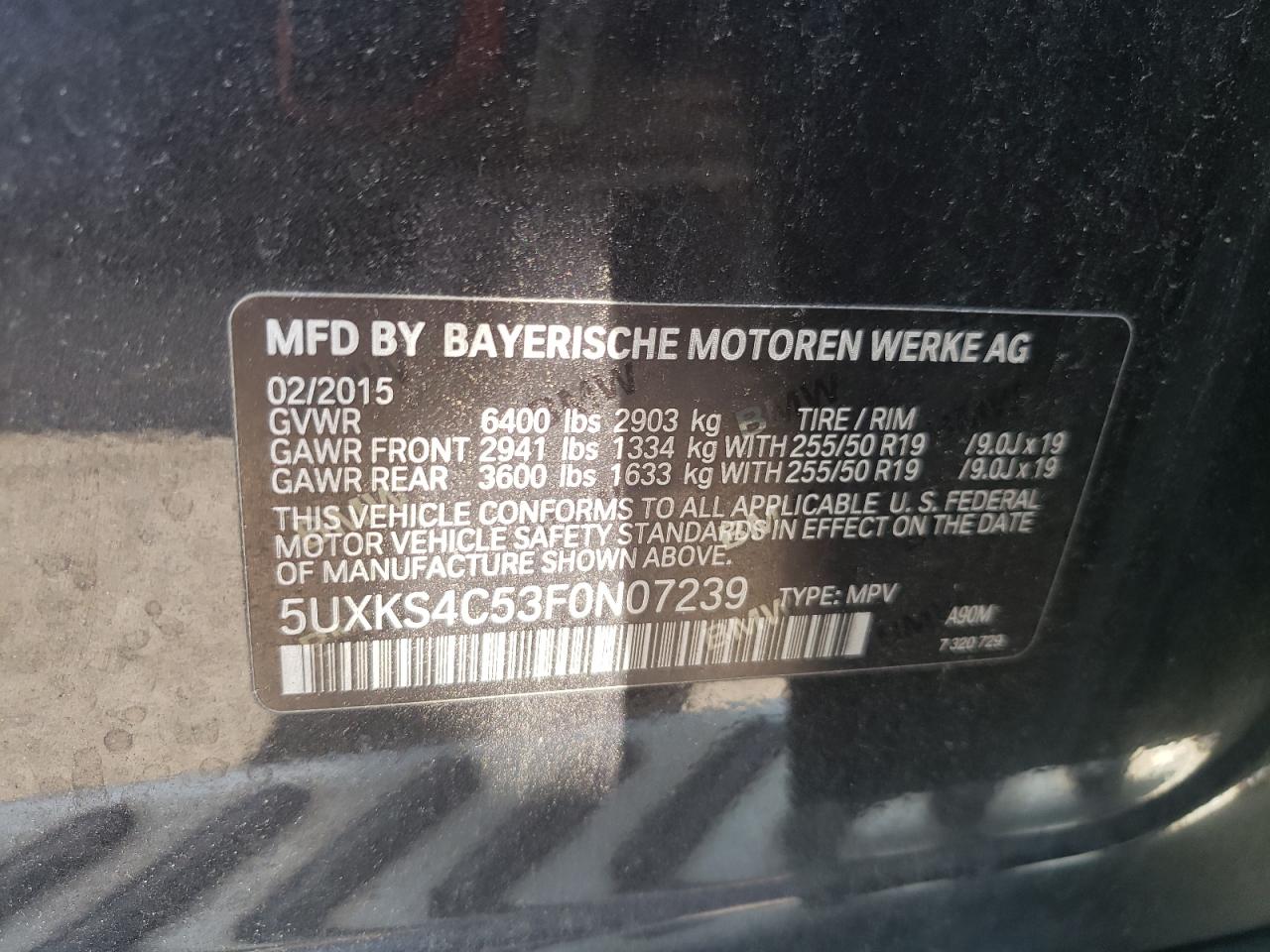 2015 BMW X5 xDrive35D VIN: 5UXKS4C53F0N07239 Lot: 63015475