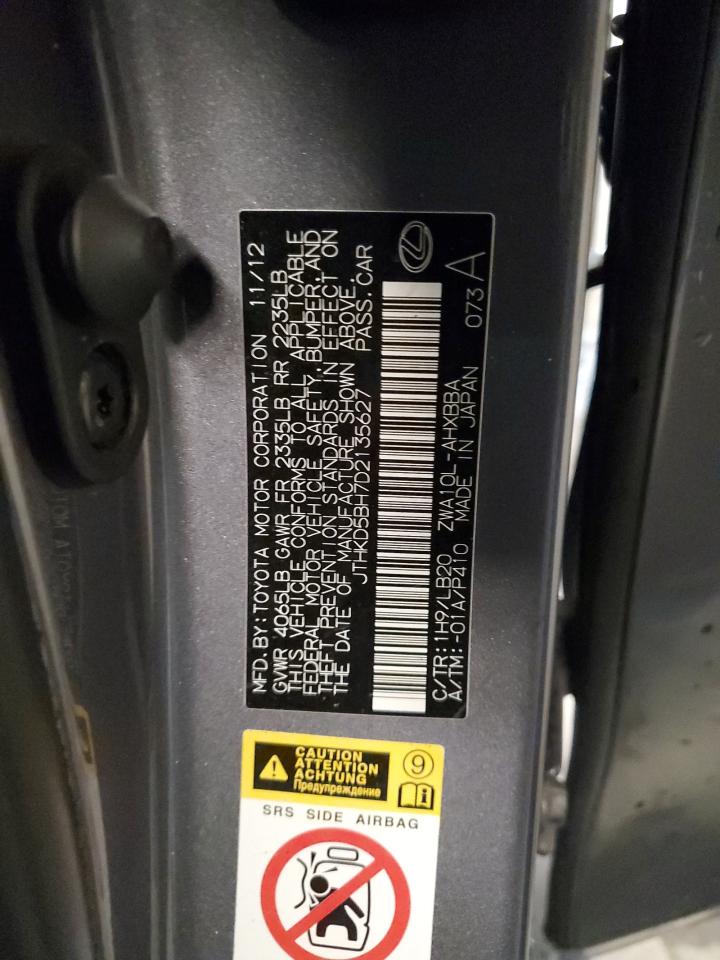 2013 Lexus Ct 200 VIN: JTHKD5BH7D2135627 Lot: 65751855