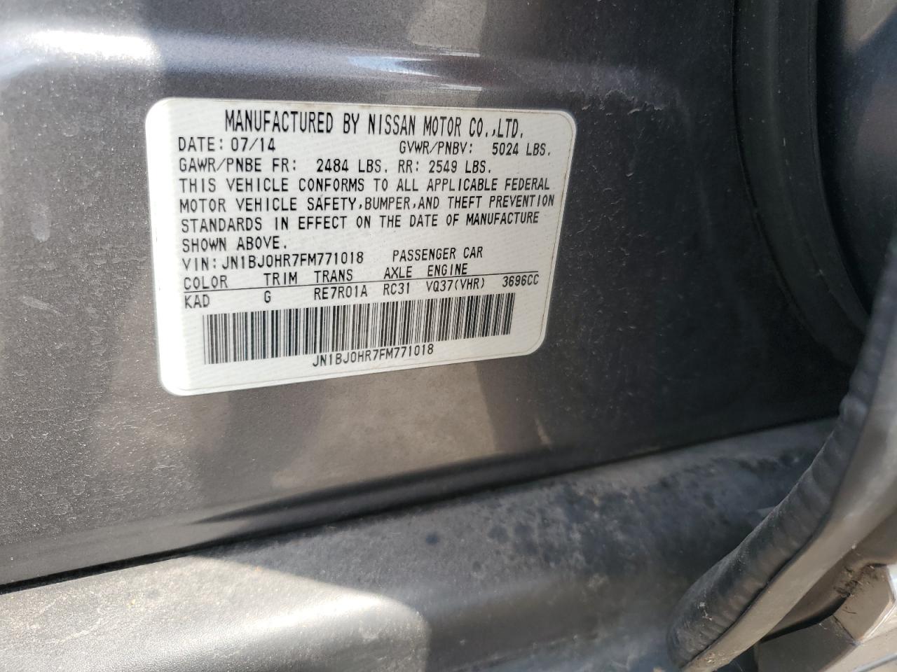 2015 Infiniti Qx50 VIN: JN1BJ0HR7FM771018 Lot: 64290275