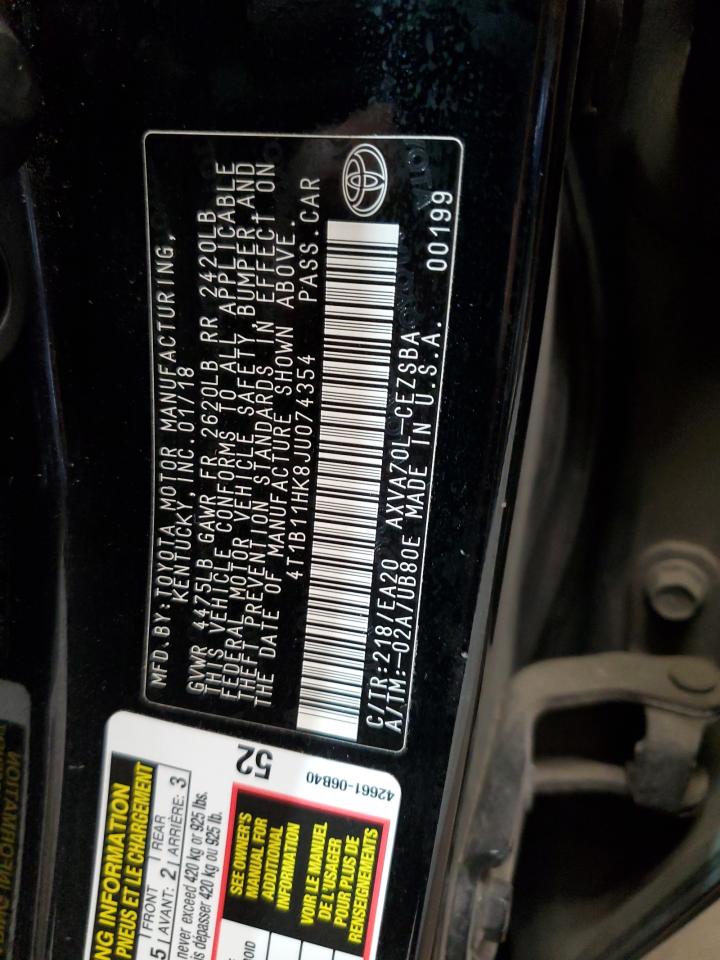 4T1B11HK8JU074354 TOYOTA CAMRY 2018