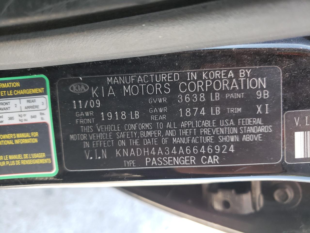 2010 Kia Rio Lx VIN: KNADH4A34A6646924 Lot: 63846795