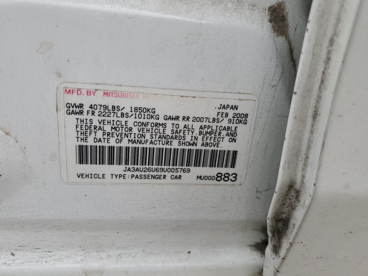 2009 Mitsubishi Lancer Es/Es Sport VIN: JA3AU26U69U005769 Lot: 63994575