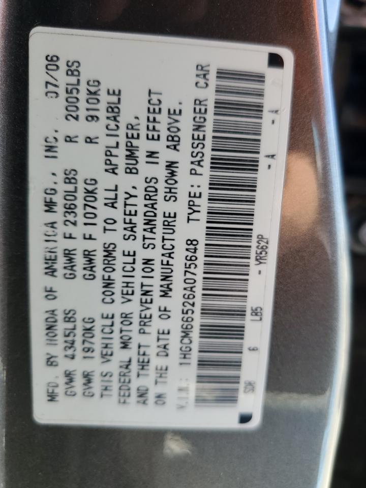 2006 Honda Accord Ex VIN: 1HGCM66526A075648 Lot: 63455285