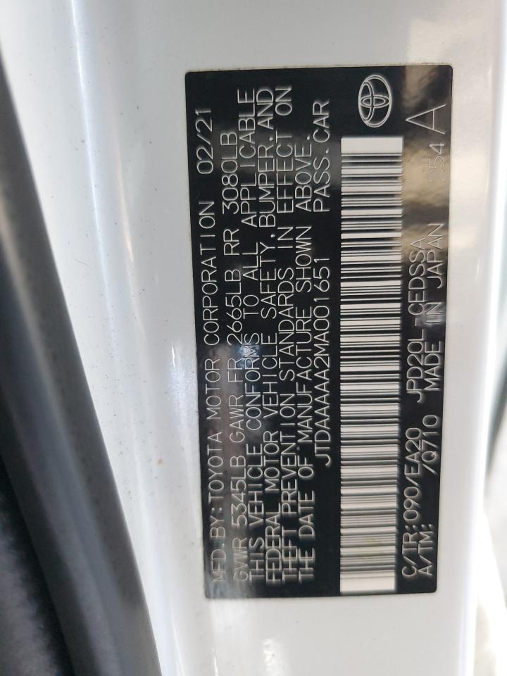 2021 Toyota Mirai Xle VIN: JTDAAAAA2MA001651 Lot: 66187995