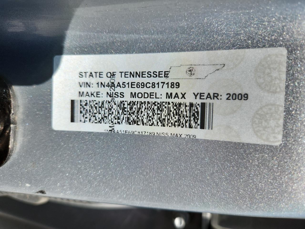 1N4AA51E69C817189 2009 Nissan Maxima S