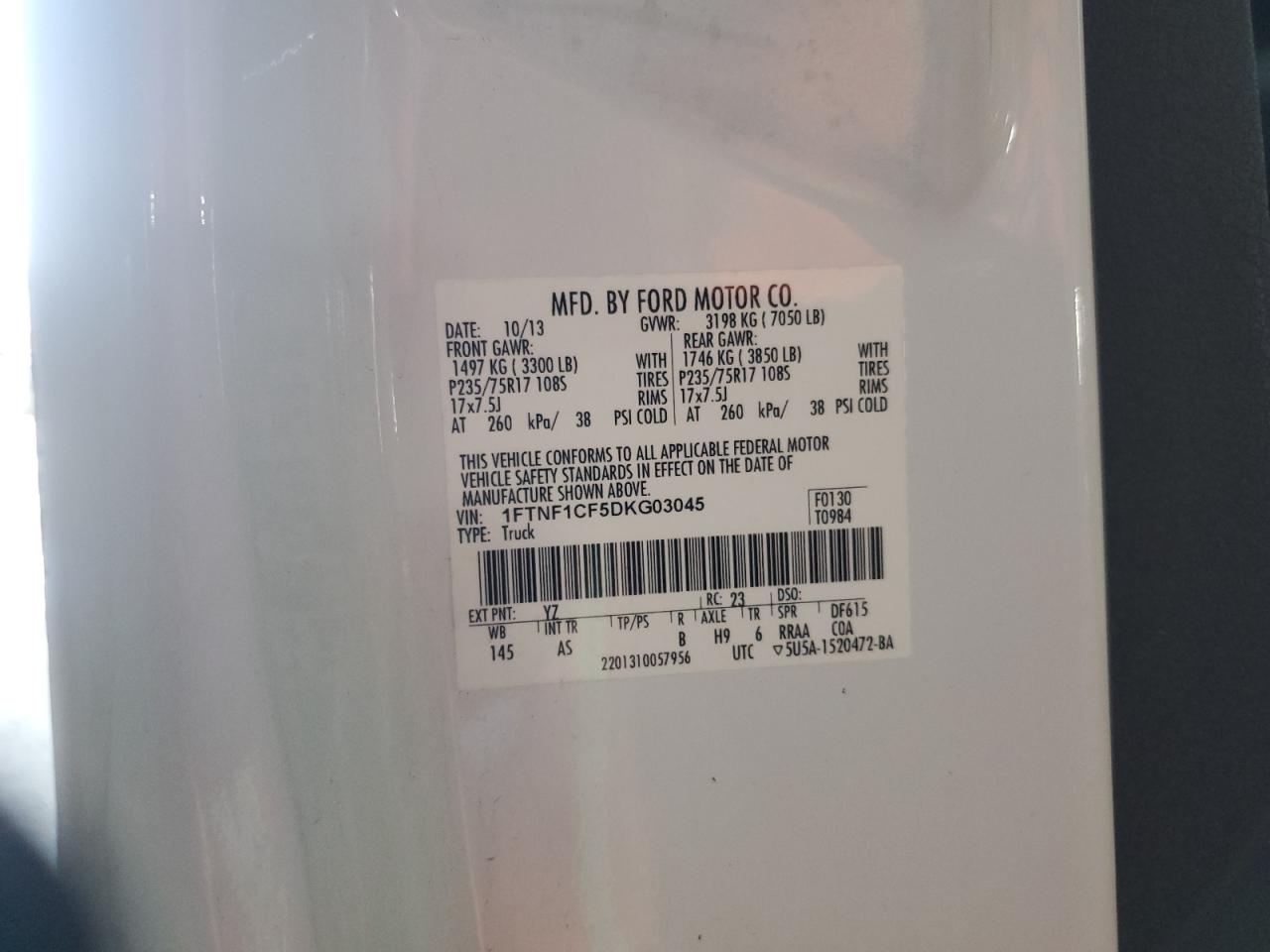 1FTNF1CF5DKG03045 2013 Ford F150