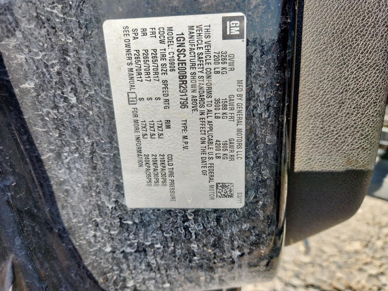 2011 Chevrolet Suburban C1500 Lt VIN: 1GNSCJE00BR291796 Lot: 64288365