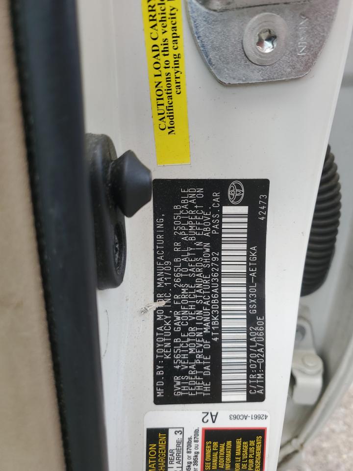 2010 Toyota Avalon Xl VIN: 4T1BK3DB6AU362792 Lot: 62132375