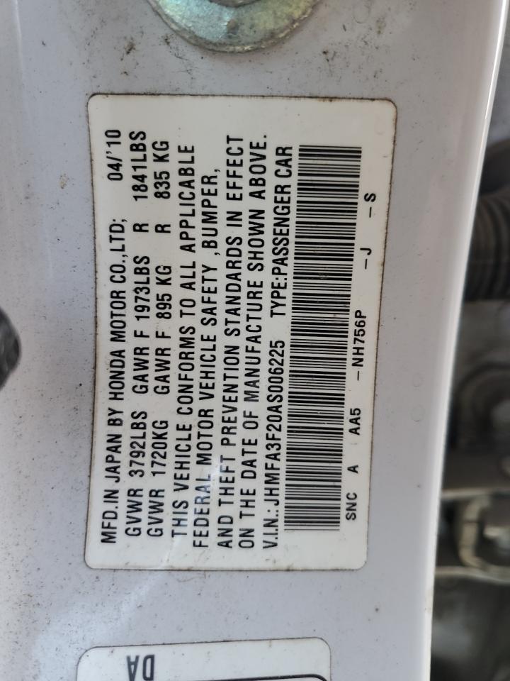 2010 Honda Civic Hybrid VIN: JHMFA3F20AS006225 Lot: 64612665