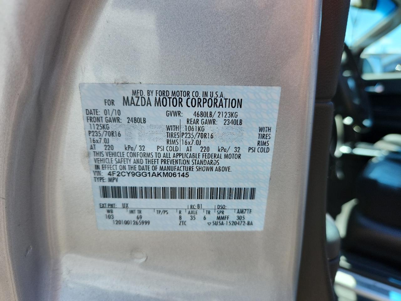 4f2cy9gg1akm06145 4F2CY9GG1AKM06145 2010 Mazda Tribute S