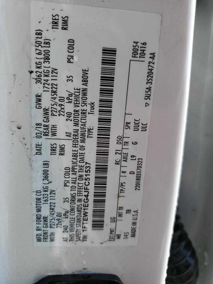 2018 Ford F150 Supercrew VIN: 1FTEW1EG4JFC51537 Lot: 64647295