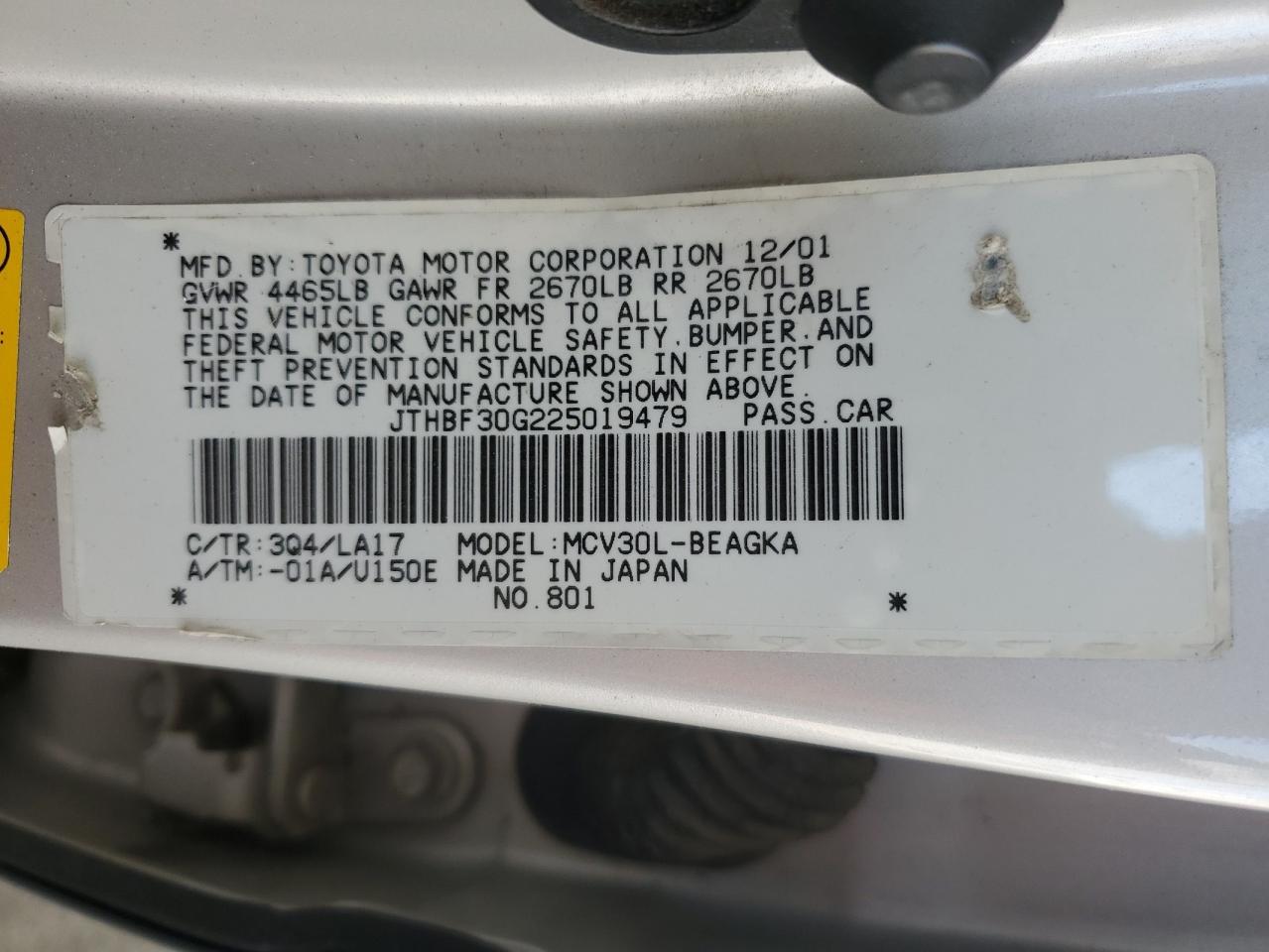 2002 Lexus Es 300 VIN: JTHBF30G225019479 Lot: 64169135