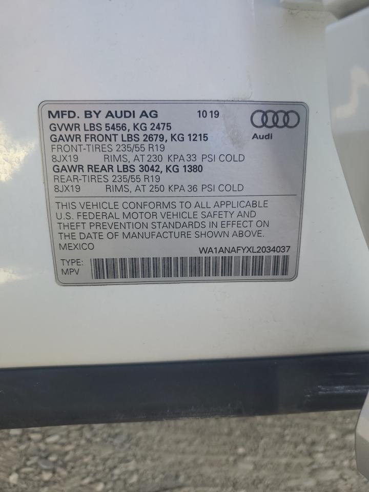 2020 Audi Q5 Premium VIN: WA1ANAFYXL2034037 Lot: 63627825