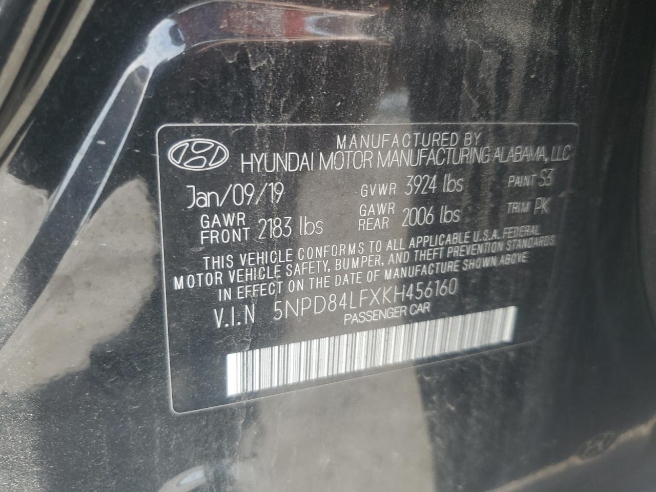 2019 Hyundai Elantra Sel VIN: 5NPD84LFXKH456160 Lot: 63062575