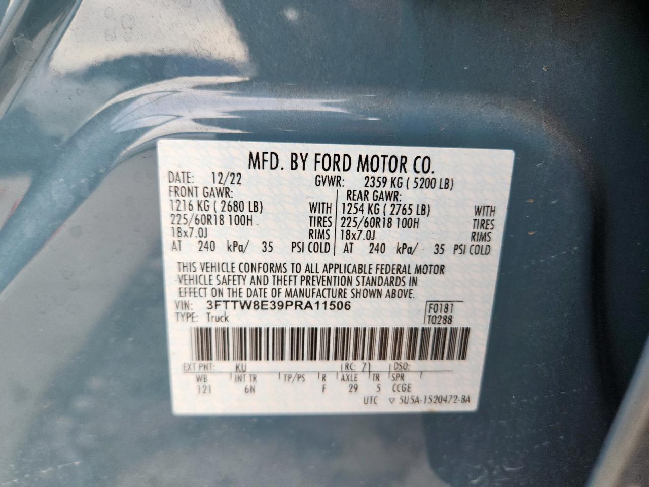 2023 Ford Maverick Xl VIN: 3FTTW8E39PRA11506 Lot: 62092535