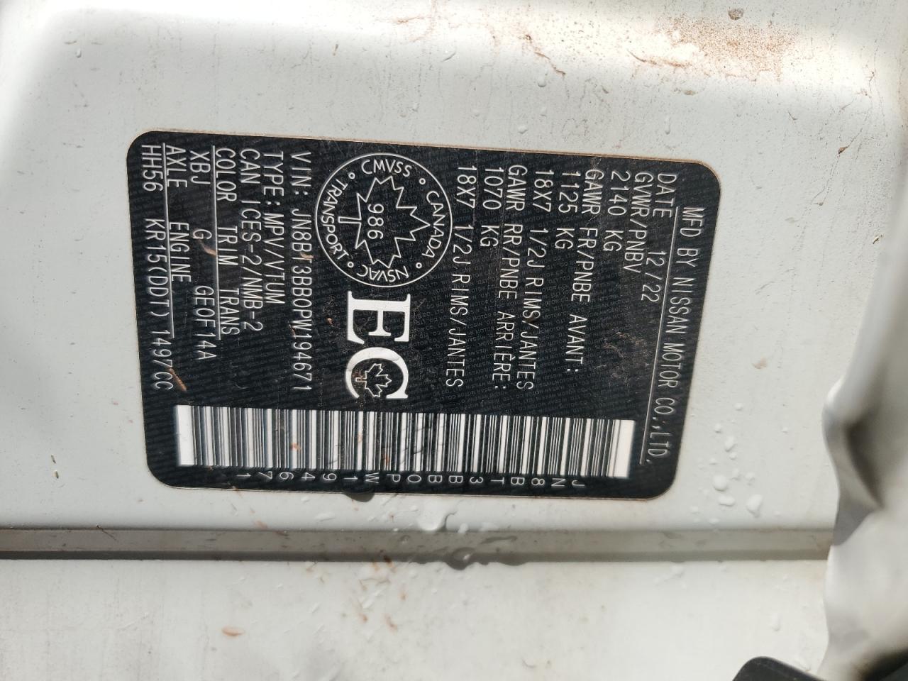 2023 Nissan Rogue Sv VIN: JN8BT3BB0PW194671 Lot: 65872685