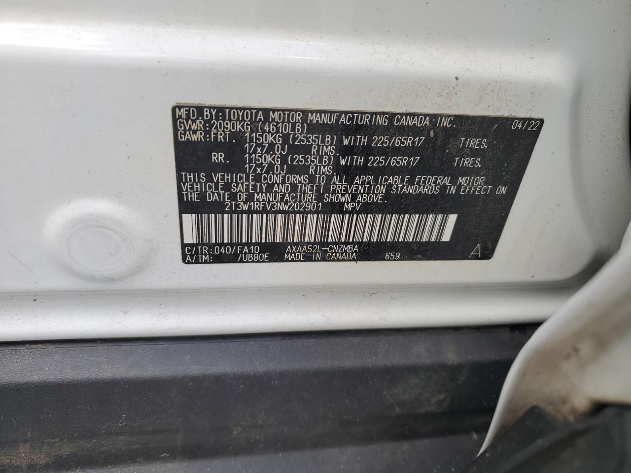 2022 Toyota Rav4 Xle VIN: 2T3W1RFV3NW202901 Lot: 64993305