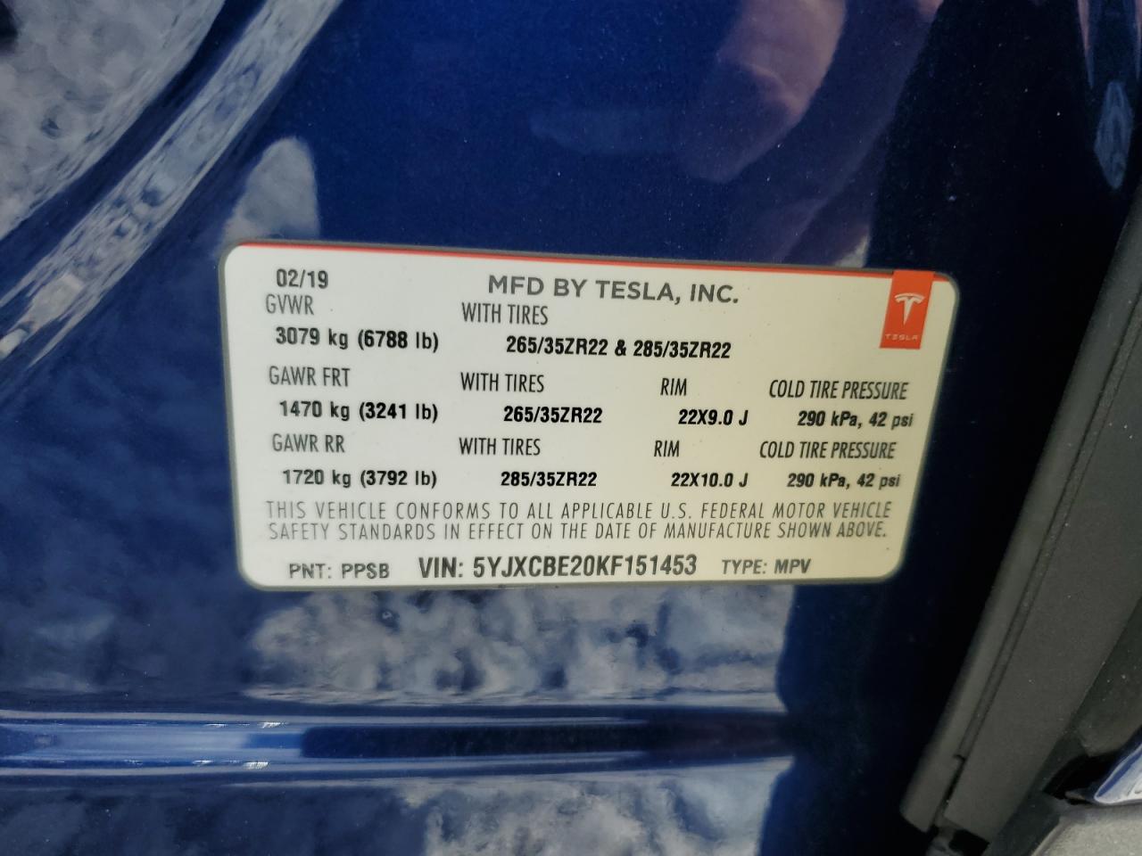 2019 Tesla Model X VIN: 5YJXCBE20KF151453 Lot: 64613445