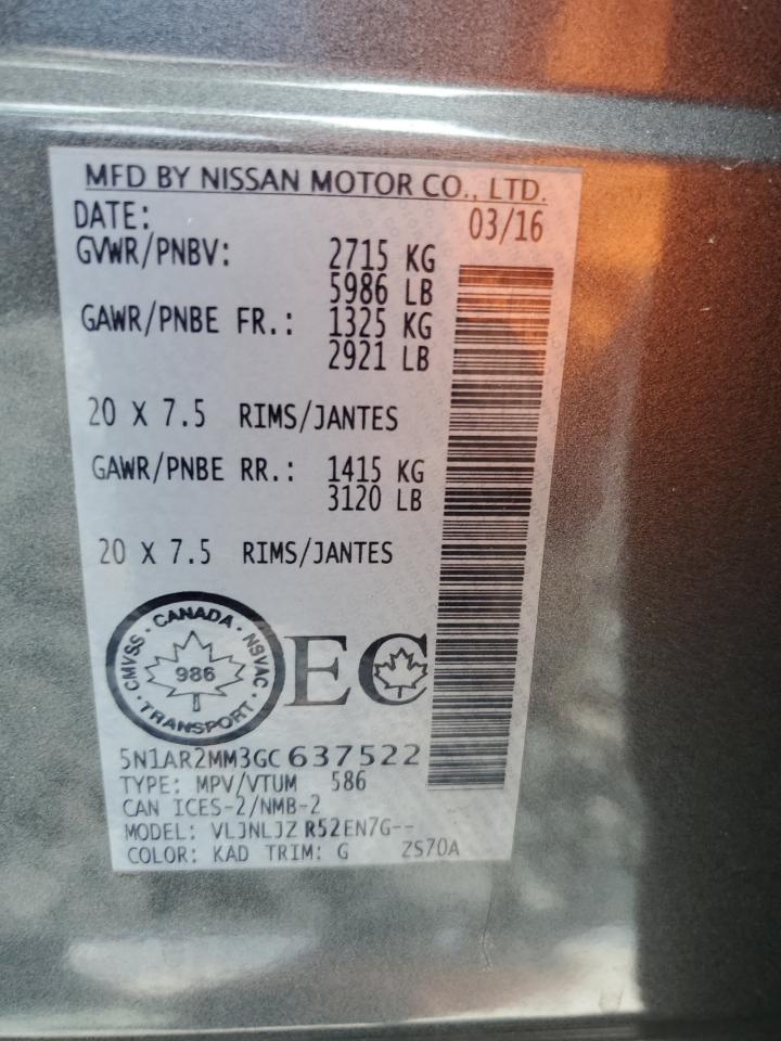 2016 Nissan Pathfinder S VIN: 5N1AR2MM3GC637522 Lot: 64730775