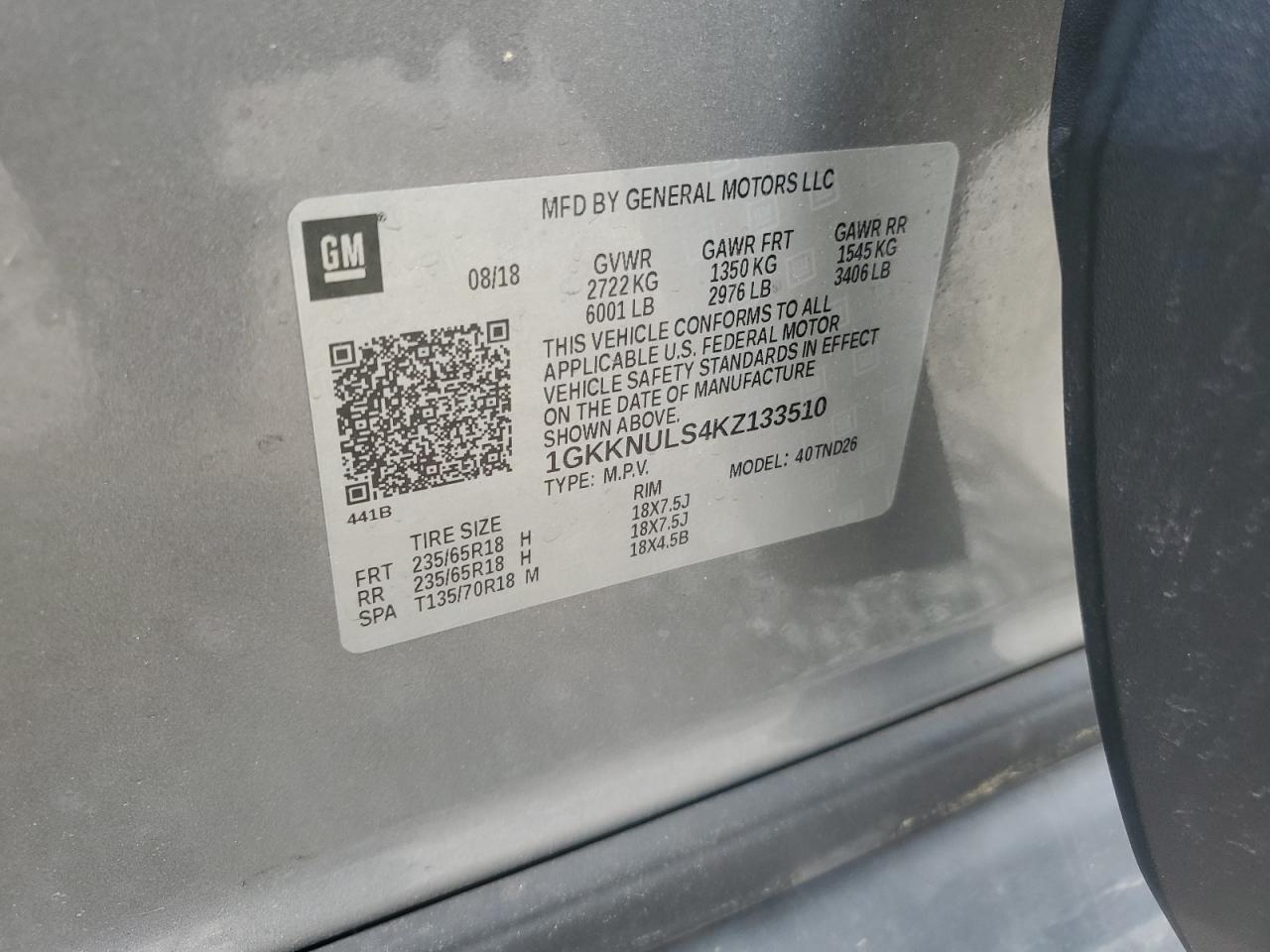 2019 GMC Acadia Slt-1 VIN: 1GKKNULS4KZ133510 Lot: 64380805