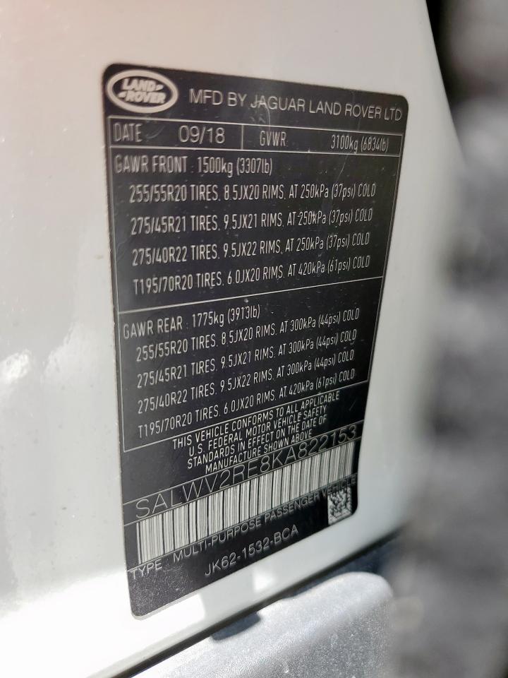 2019 Land Rover Range Rover Sport Supercharged Autobiography VIN: SALWV2RE8KA822153 Lot: 65426845