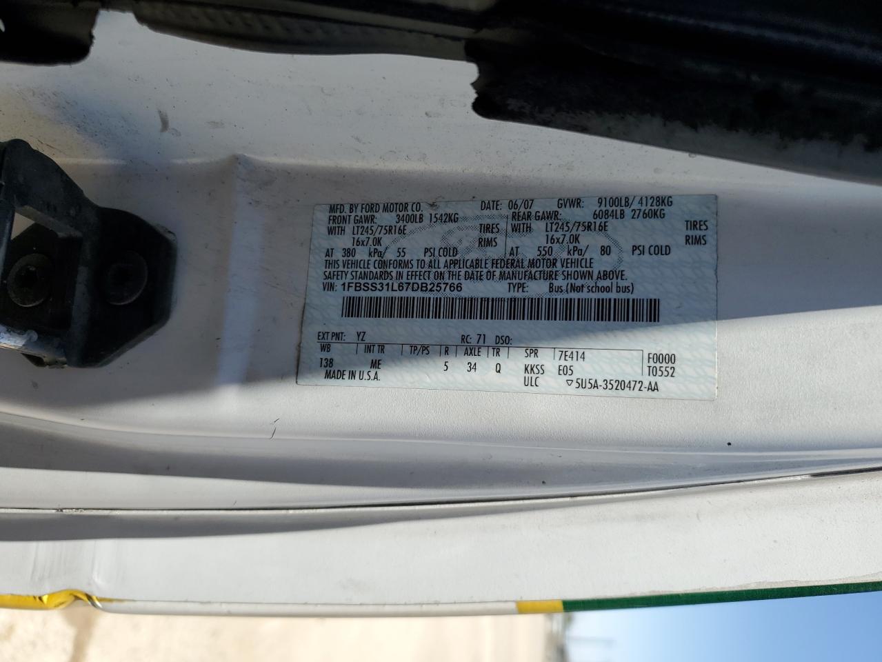 2007 Ford Econoline E350 Super Duty Wagon VIN: 1FBSS31L67DB25766 Lot: 64602015