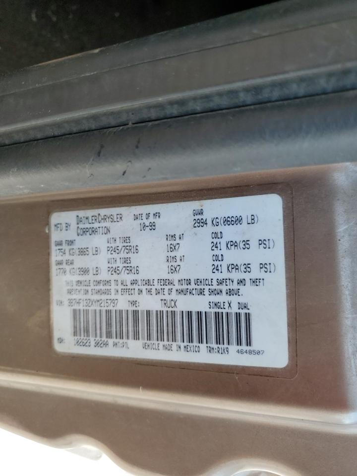 2000 Dodge Ram 1500 VIN: 3B7HF13ZXYM215797 Lot: 66374925