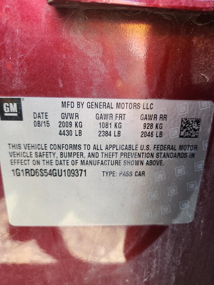2016 Chevrolet Volt Ltz VIN: 1G1RD6S54GU109371 Lot: 64862855