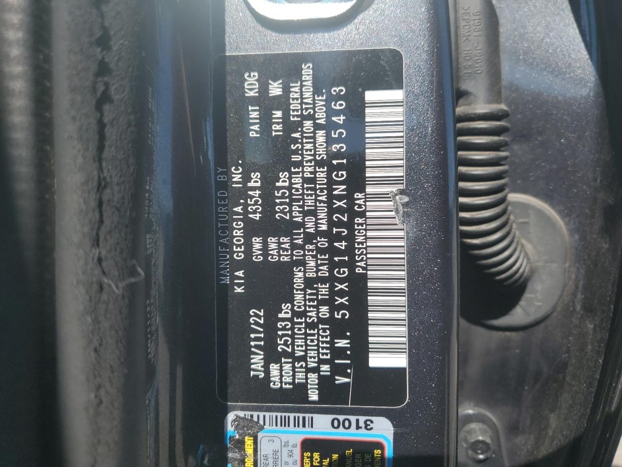 2022 Kia K5 Lxs VIN: 5XXG14J2XNG135463 Lot: 63155575
