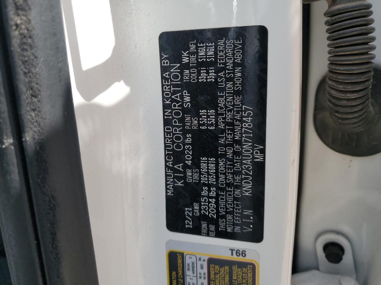 2022 Kia Soul Lx VIN: KNDJ23AU0N7178457 Lot: 64365245