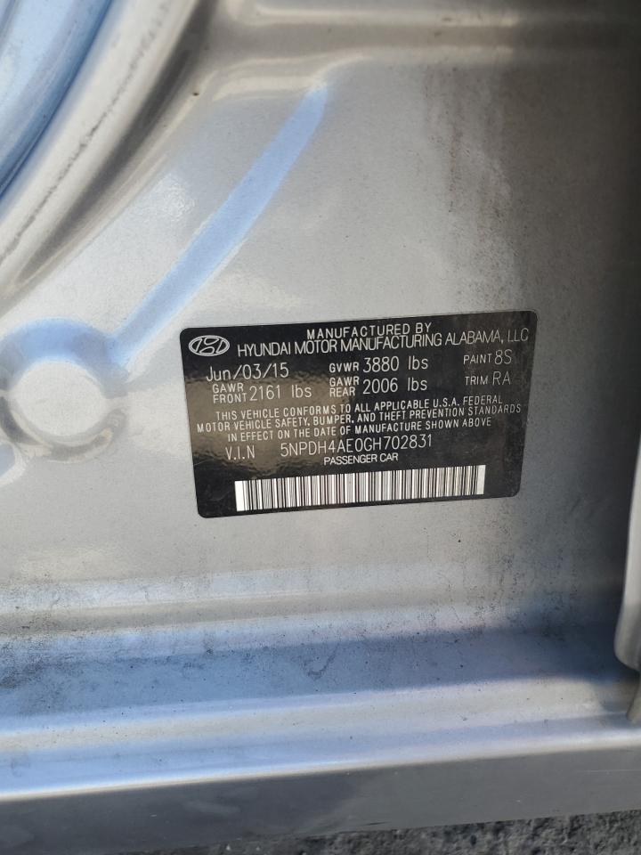 2016 Hyundai Elantra Se VIN: 5NPDH4AE0GH702831 Lot: 65456455