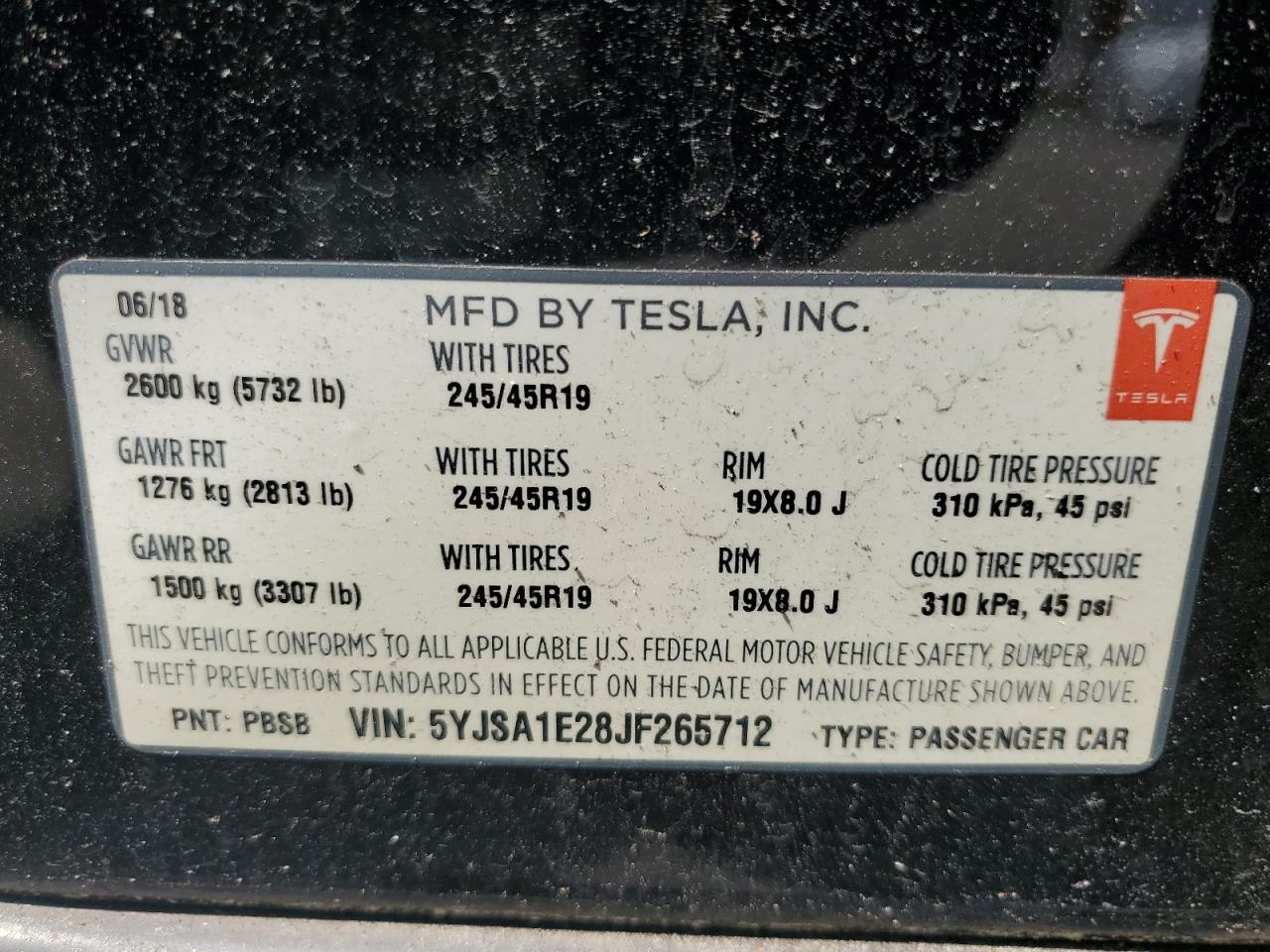 2018 Tesla Model S VIN: 5YJSA1E28JF265712 Lot: 64410845