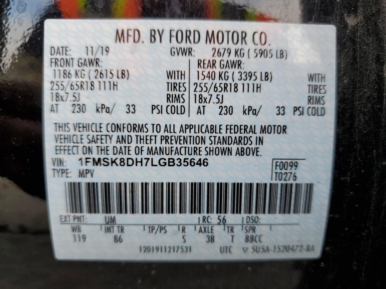 2020 Ford Explorer Xlt VIN: 1FMSK8DH7LGB35646 Lot: 65239115