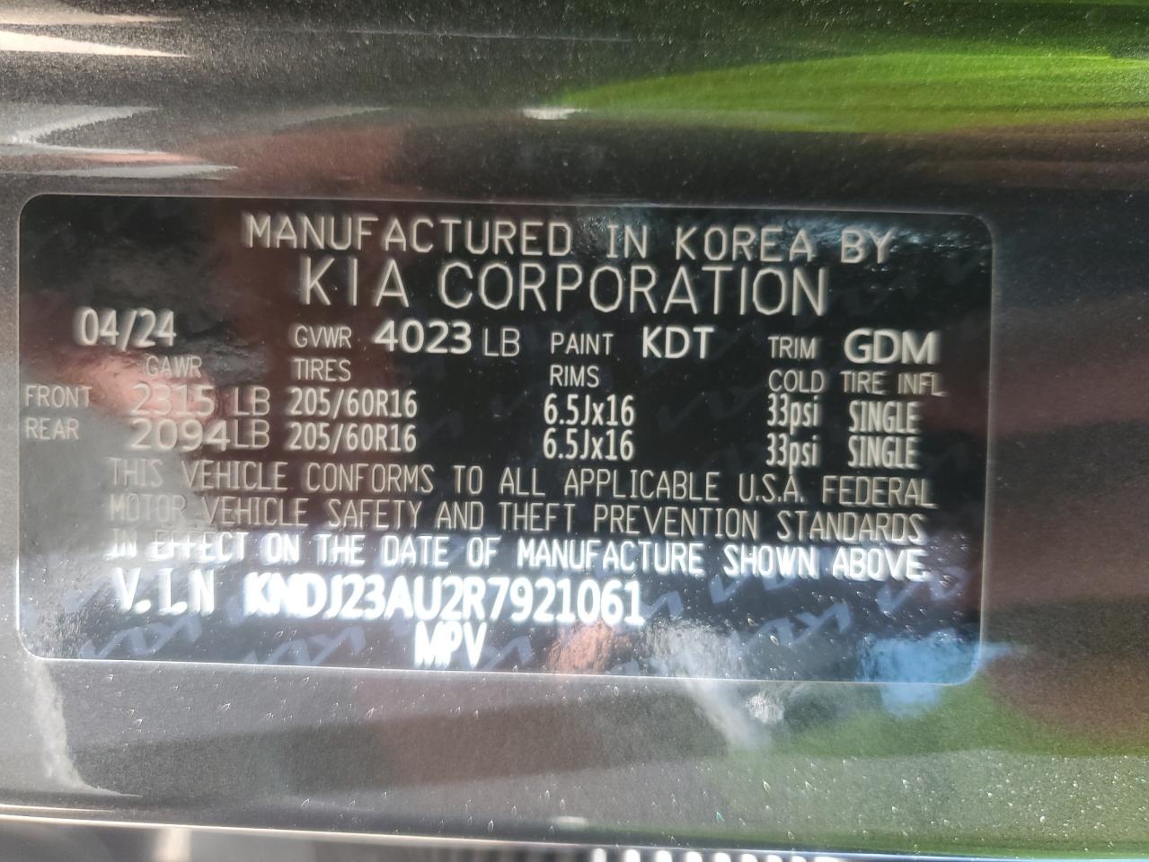 2024 Kia Soul Lx VIN: KNDJ23AU2R7921061 Lot: 64491055