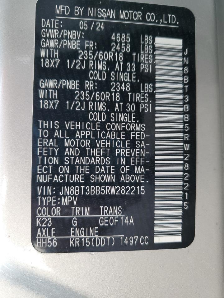 2024 Nissan Rogue Sv VIN: JN8BT3BB5RW282215 Lot: 65166775