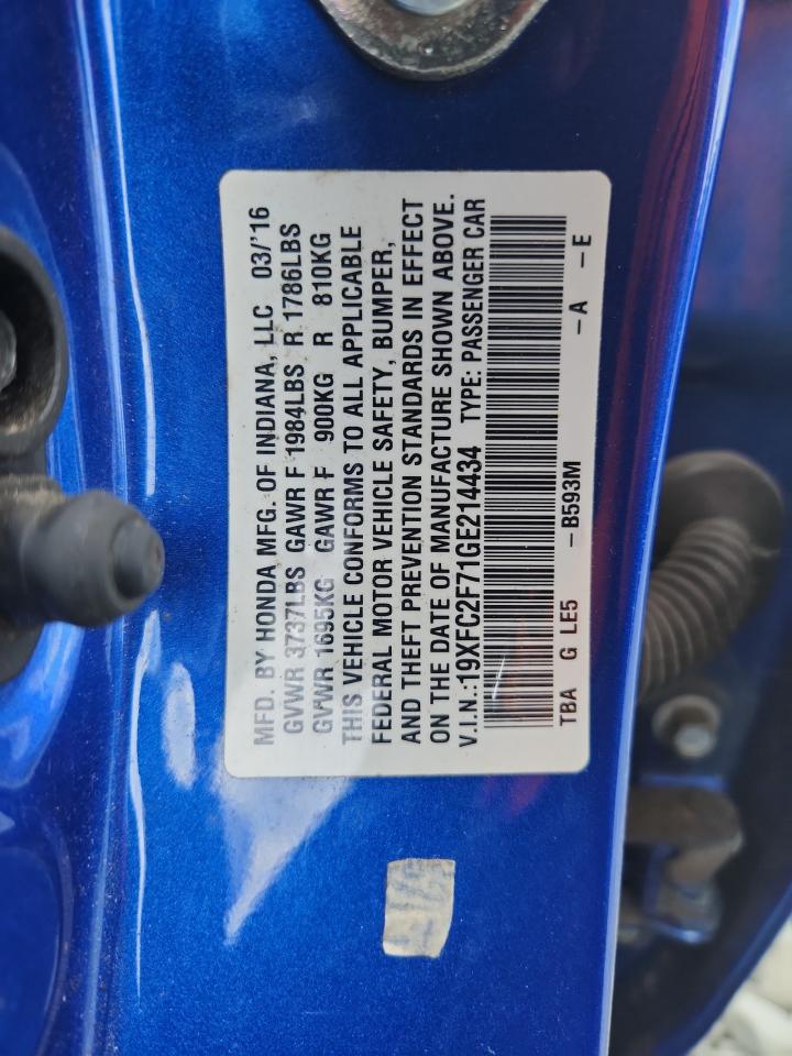 2016 Honda Civic Ex VIN: 19XFC2F71GE214434 Lot: 65536205